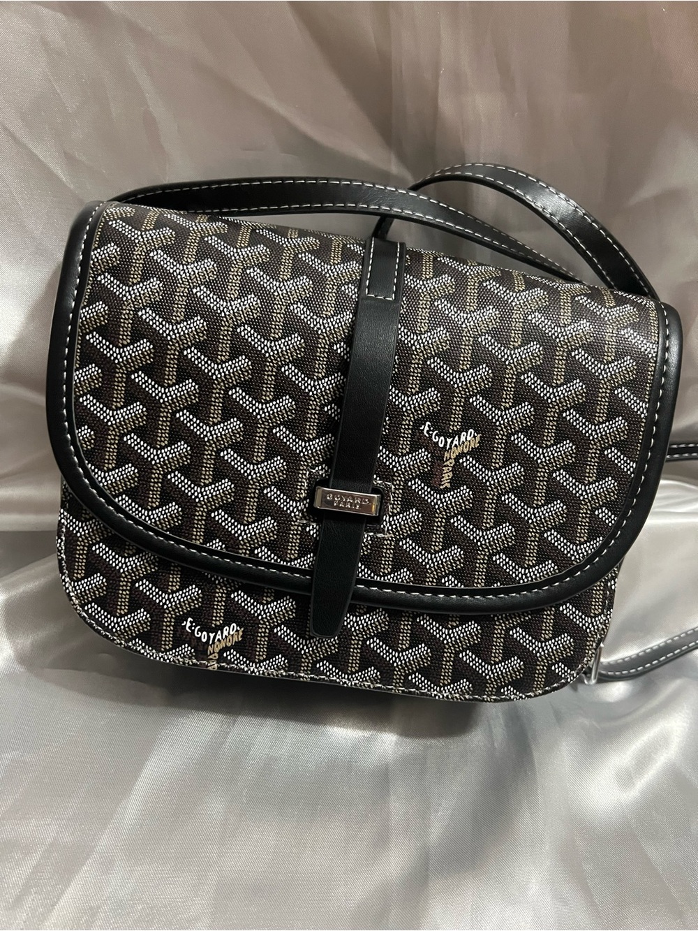 New G-wInspired Black Patterned Crossbody Bag
